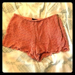Coral crochet shorts